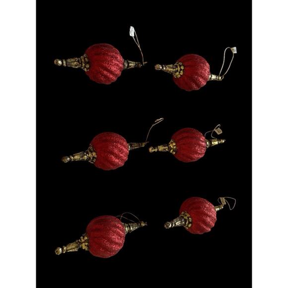 6 Katherine's Christmas Collection Red Glitter Swirl Ornaments W Gold Tips Base - Picture 10 of 10